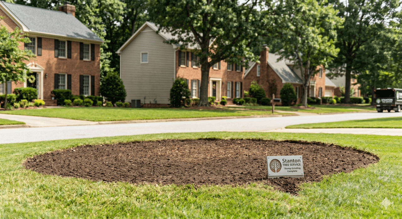 Level, clean yard after professional stump grinding in Metro Atlanta